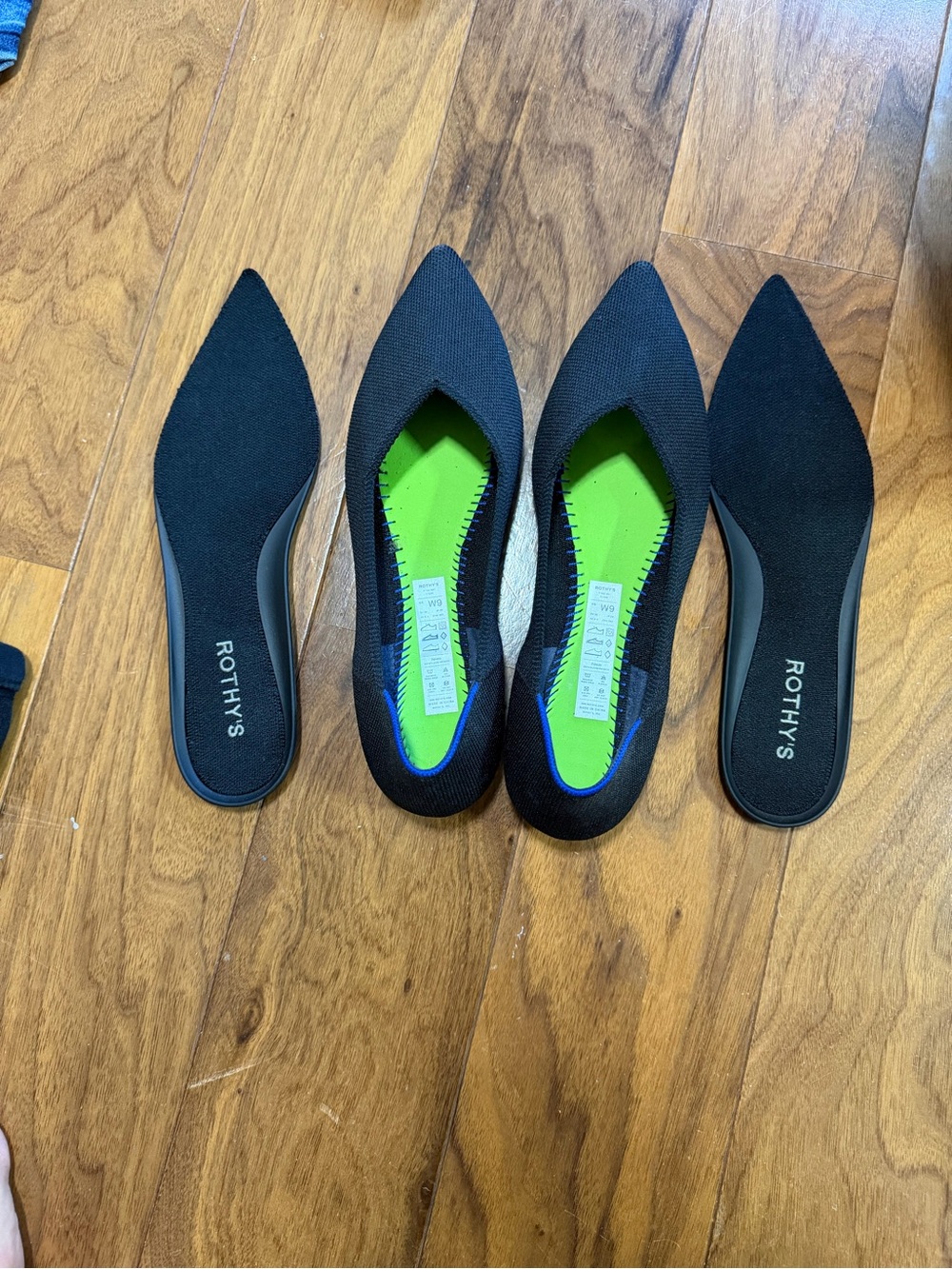 Rothy's Black Pointed Knit Ballet Flat with Blue Trim The Point II - Picture 5 of 5